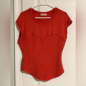 Free People Like New Heart Shaped Smocked Stretchy Top.